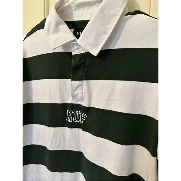 HUF Worldwide Striped Long Sleeve Collared Polo Shirt - Size M - Picture 2 of 8